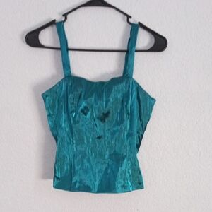 Teal Satin Strappy Camisole Top